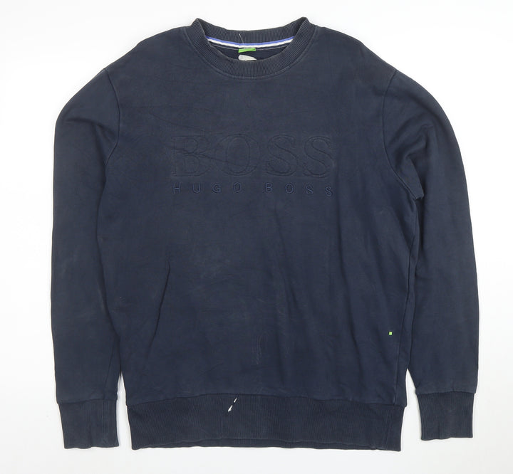 Hugo Boss Men's Blue Embroidered Logo Crew Neck Sweatshirt L