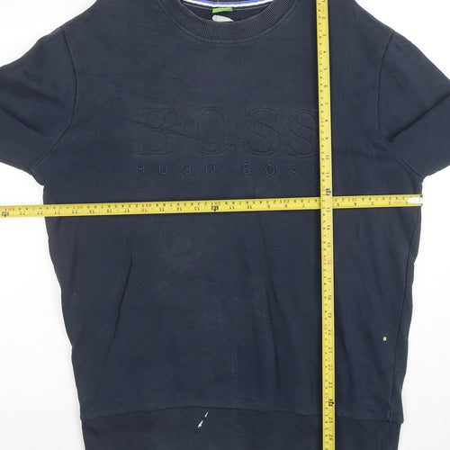 Hugo Boss Men's Blue Embroidered Logo Crew Neck Sweatshirt L