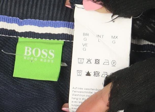 Hugo Boss Men's Blue Embroidered Logo Crew Neck Sweatshirt L
