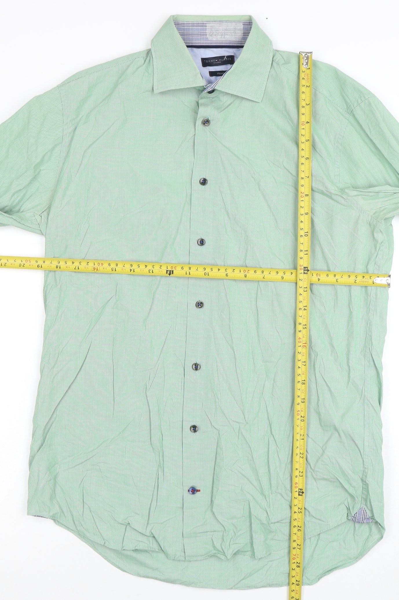 Tommy Hilfiger Men’s Green Slim Fit Long Sleeve Button-Up Shirt Size 15.75