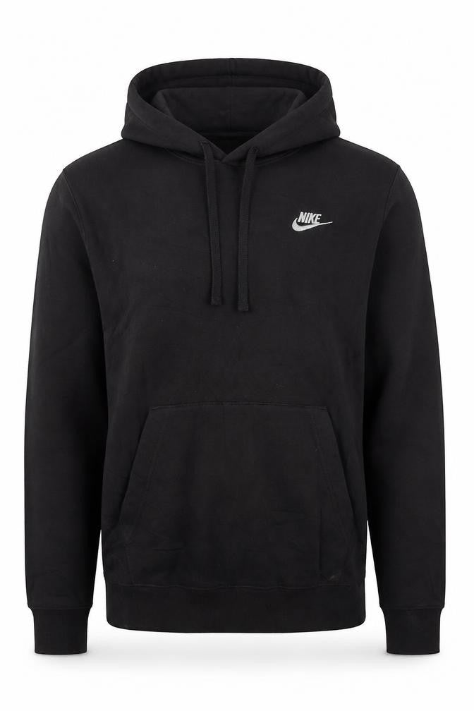 Front view of Nike Men's Black Pullover Hoodie XS Regular Fit Fleece Logo