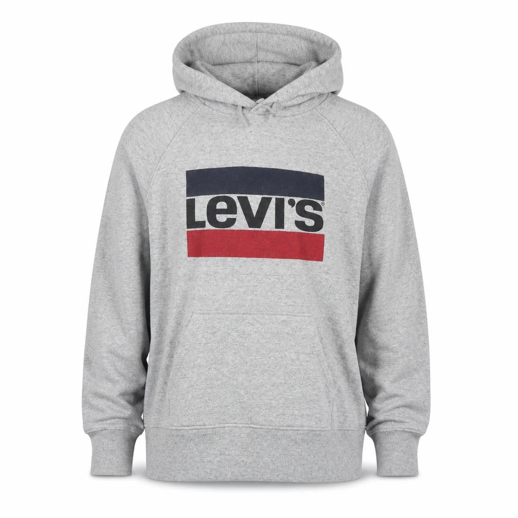 Front view of Levi's Men's Grey Logo Pullover Hoodie XS Long Sleeve Fleece