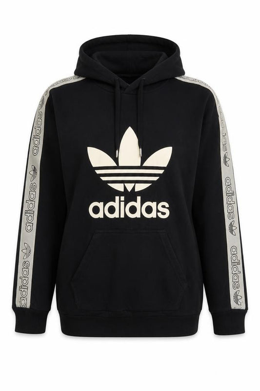 Front view of Adidas Women’s Black Hoodie, size UK 8, Pullover Trefoil Logo