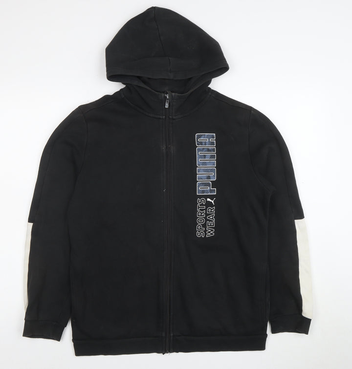 Puma Boys Black Full Zip Hoodie Size 15-16 Years Sportswear Logo