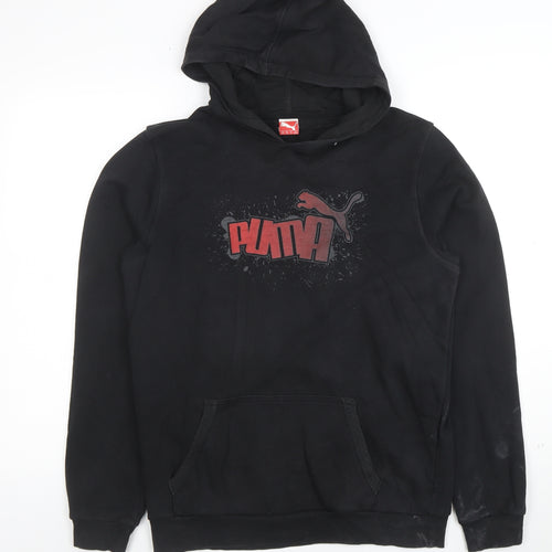 Puma Boys Black Pullover Hoodie Size 16 Graphic Print Cotton Blend