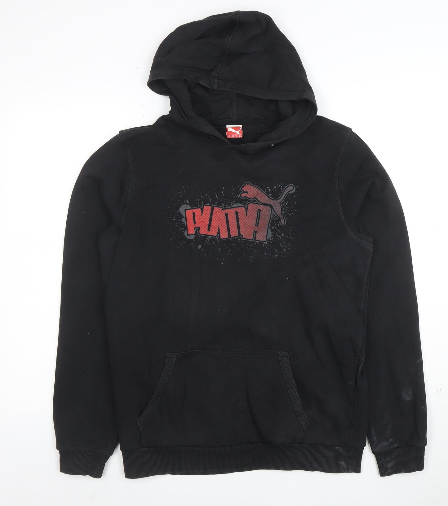 Puma Boys Black Pullover Hoodie Size 16 Graphic Print Cotton Blend