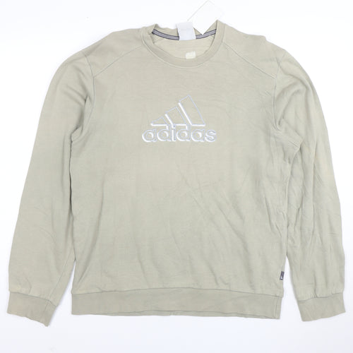 Adidas Men Beige Embroidered Logo Crew Neck Sweatshirt M