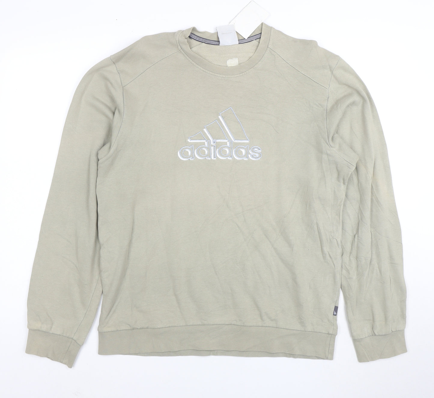 Adidas Men Beige Embroidered Logo Crew Neck Sweatshirt M