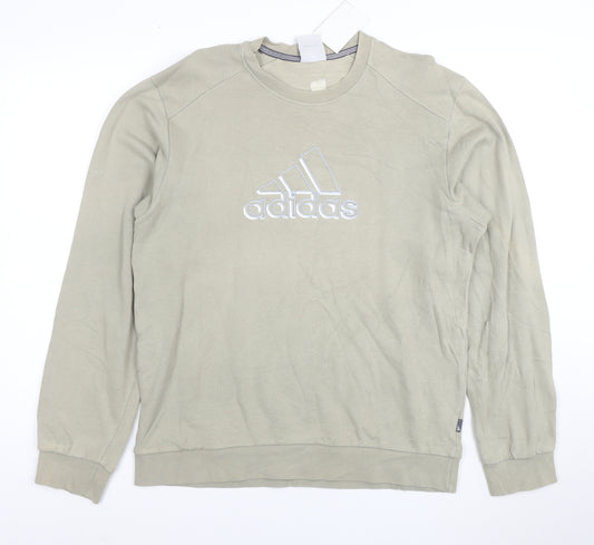 Adidas Men Beige Embroidered Logo Crew Neck Sweatshirt M