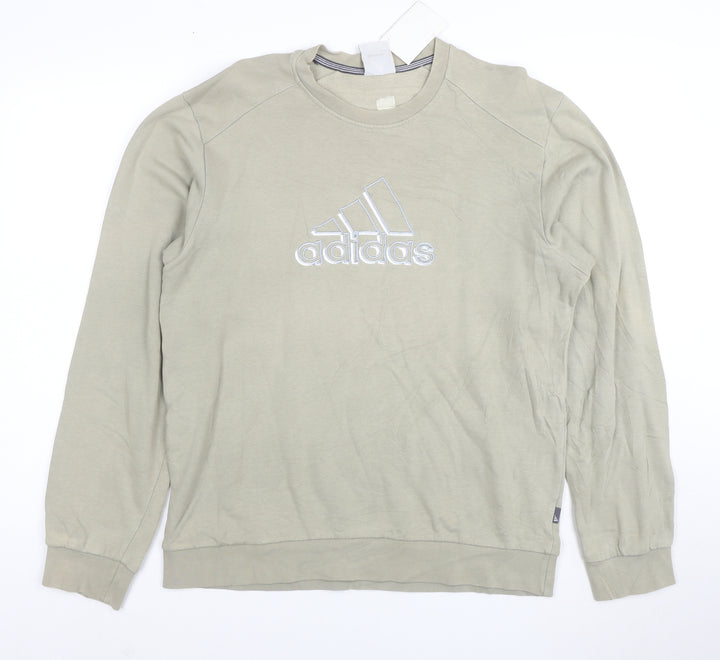 Adidas Men Beige Embroidered Logo Crew Neck Sweatshirt M