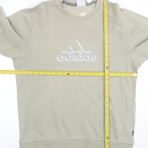 Adidas Men Beige Embroidered Logo Crew Neck Sweatshirt M