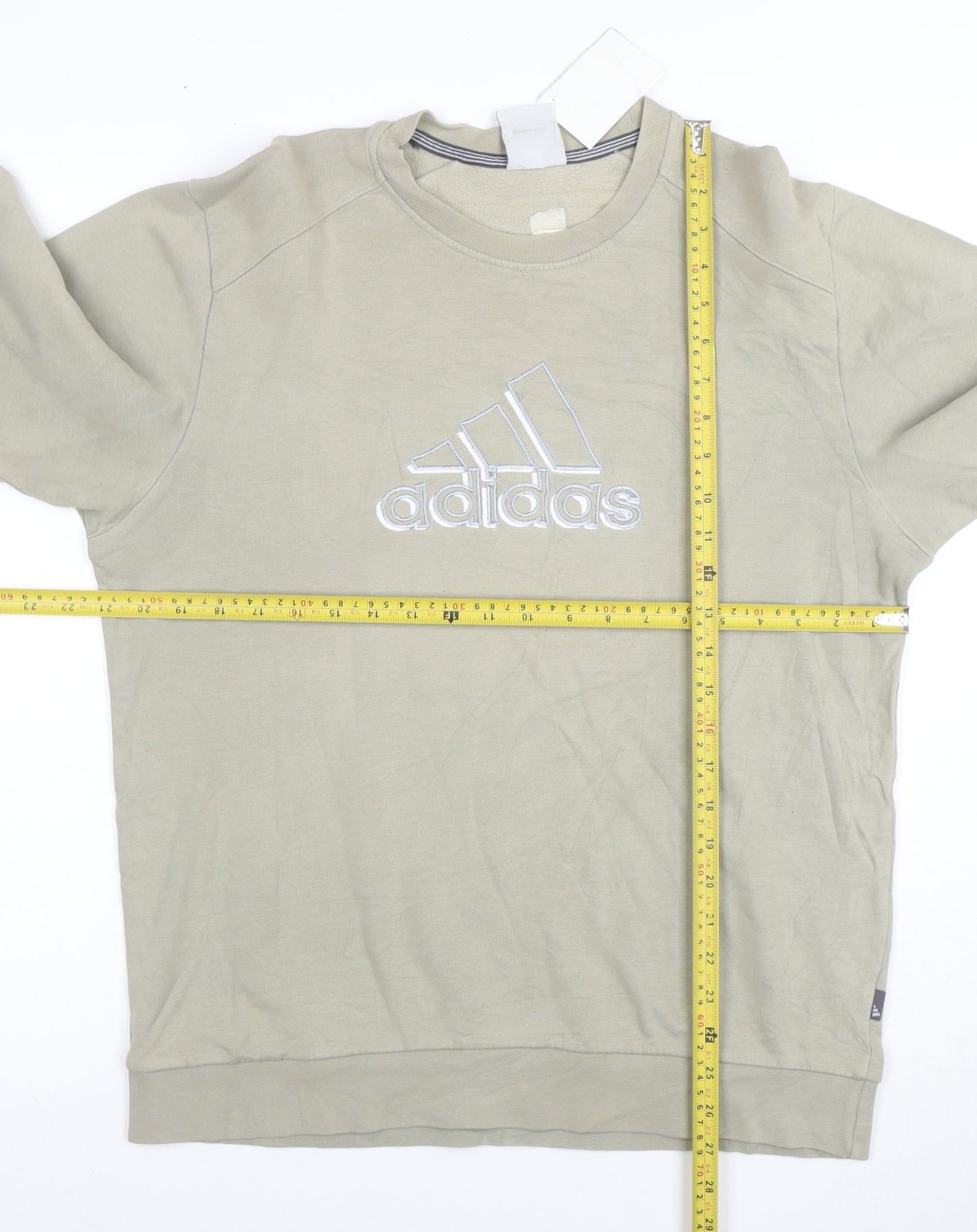 Adidas Men Beige Embroidered Logo Crew Neck Sweatshirt M