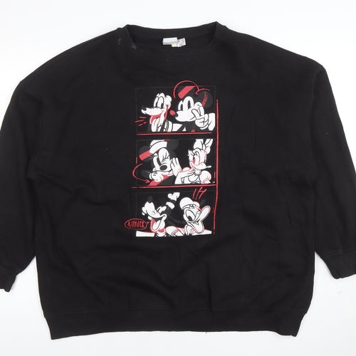 Disney Womens Black Mickey & Friends Graphic Pullover Sweatshirt Size 12/14