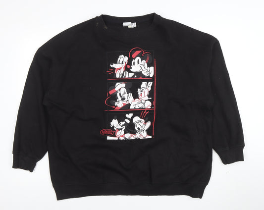 Disney Womens Black Mickey & Friends Graphic Pullover Sweatshirt Size 12/14