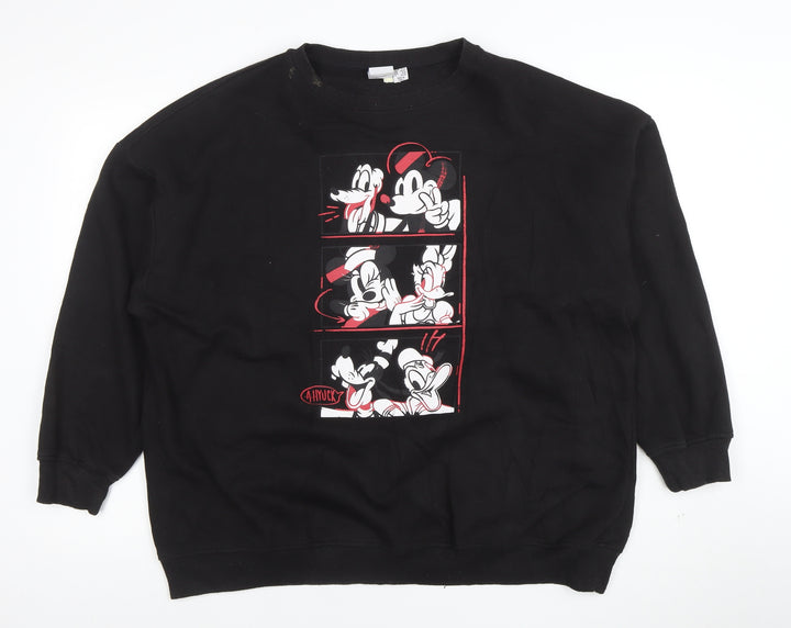 Disney Womens Black Mickey & Friends Graphic Pullover Sweatshirt Size 12/14