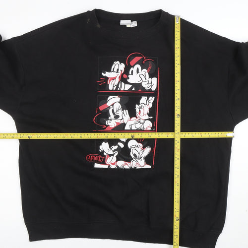 Disney Womens Black Mickey & Friends Graphic Pullover Sweatshirt Size 12/14