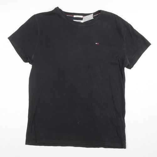 Tommy Jeans Men's Black Regular Fit Cotton Crew Neck T-Shirt Size S