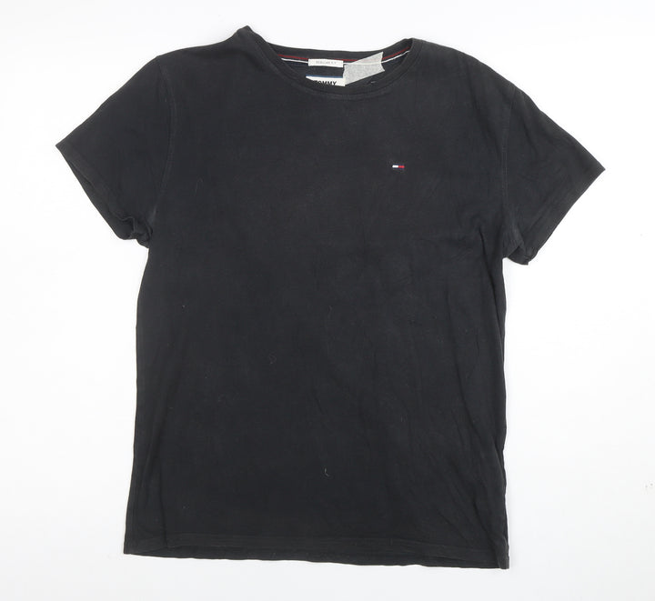 Tommy Jeans Men's Black Regular Fit Cotton Crew Neck T-Shirt Size S