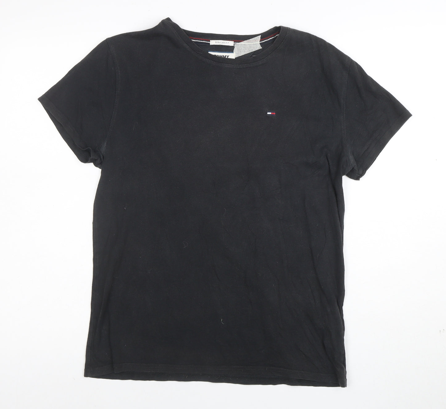 Tommy Jeans Men's Black Regular Fit Cotton Crew Neck T-Shirt Size S