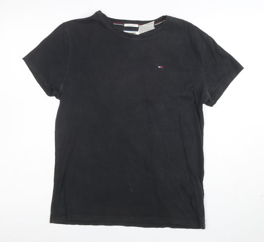 Tommy Jeans Men's Black Regular Fit Cotton Crew Neck T-Shirt Size S