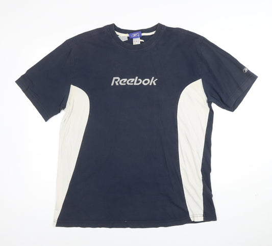 Reebok Men’s Blue Colourblock Logo Sports T-Shirt L