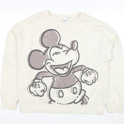 Disney Women Ivory Mickey Mouse Pullover Sweatshirt Size M 12/14