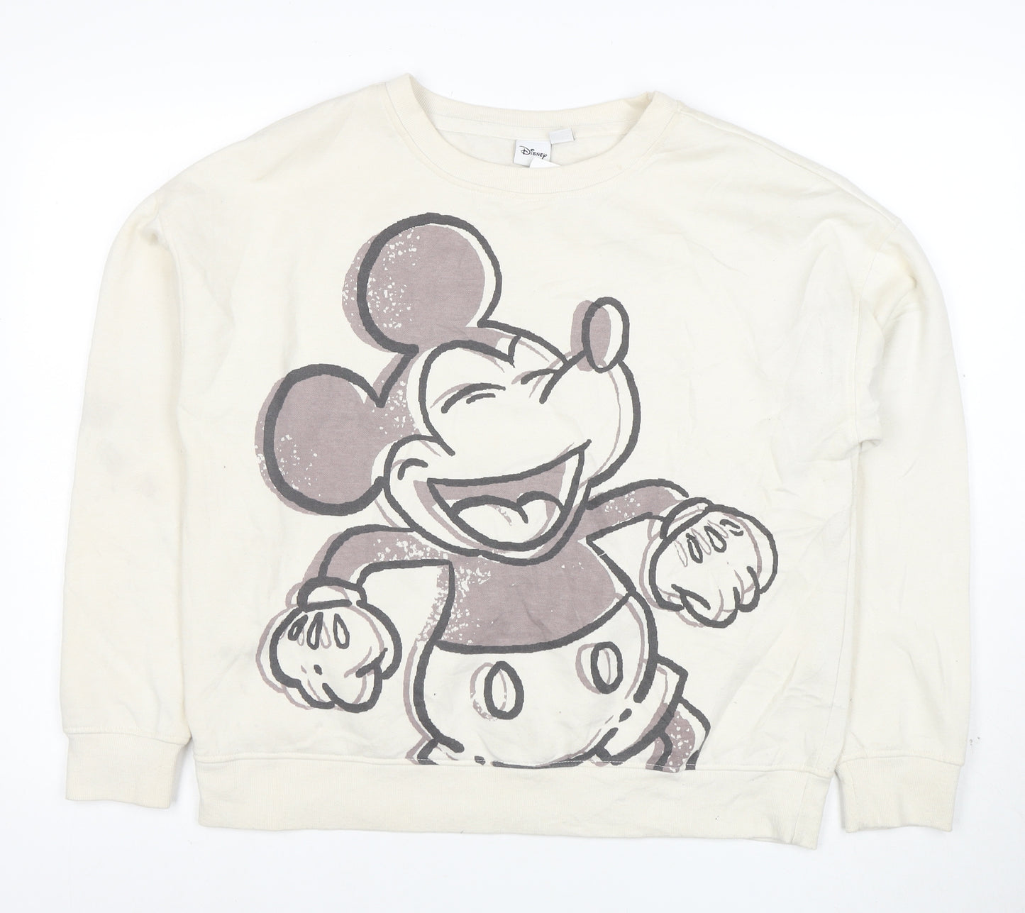 Disney Women Ivory Mickey Mouse Pullover Sweatshirt Size M 12/14