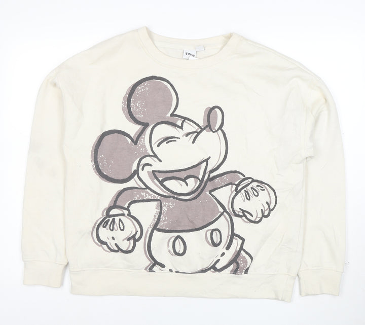 Disney Women Ivory Mickey Mouse Pullover Sweatshirt Size M 12/14