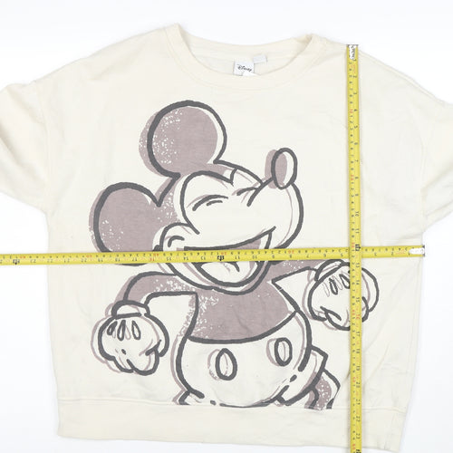 Disney Women Ivory Mickey Mouse Pullover Sweatshirt Size M 12/14