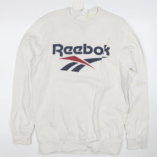 Reebok Men's White Pullover Sweatshirt M Logo Graphic Fleece