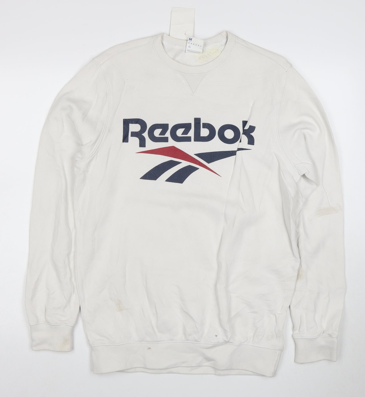Reebok Men's White Pullover Sweatshirt M Logo Graphic Fleece