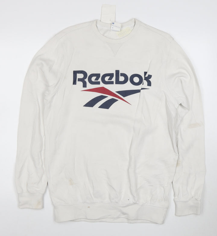 Reebok Men's White Pullover Sweatshirt M Logo Graphic Fleece