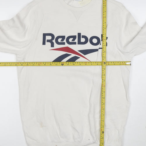 Reebok Men's White Pullover Sweatshirt M Logo Graphic Fleece