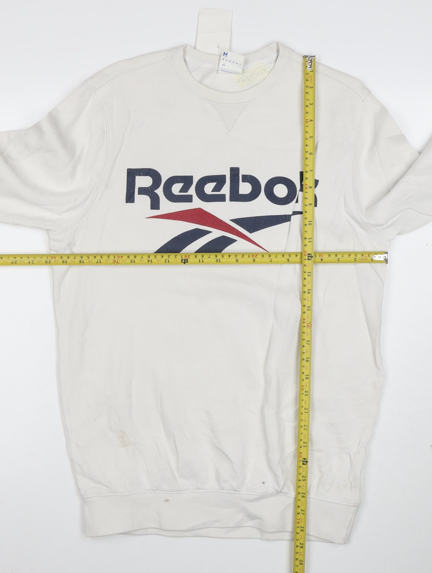 Reebok Men's White Pullover Sweatshirt M Logo Graphic Fleece