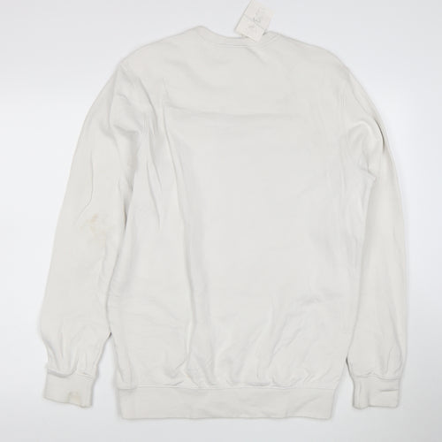 Reebok Men's White Pullover Sweatshirt M Logo Graphic Fleece