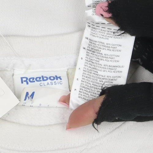 Reebok Men's White Pullover Sweatshirt M Logo Graphic Fleece
