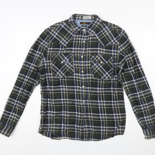 Lee Men's Green Check Slim Fit Flannel Long Sleeve Button-Up Shirt Size M