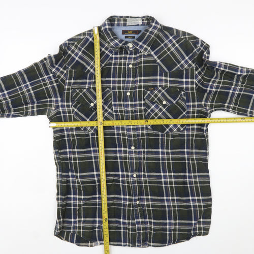 Lee Men's Green Check Slim Fit Flannel Long Sleeve Button-Up Shirt Size M