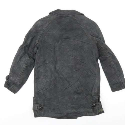 Belstaff Boys Black Leather Pea Coat Jacket 10 Years Classic Weatherproof