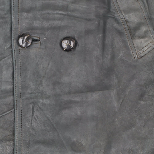 Belstaff Boys Black Leather Pea Coat Jacket 10 Years Classic Weatherproof