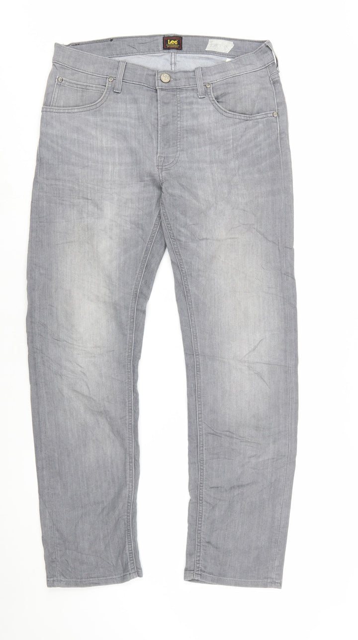 Lee Men's Grey Daren Button Fly Straight Jeans W32 L30 Cotton Blend