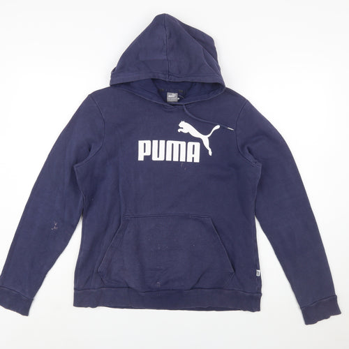 Puma Women Navy Blue Pullover Hoodie Size 14 Cotton Blend Sweatshirt