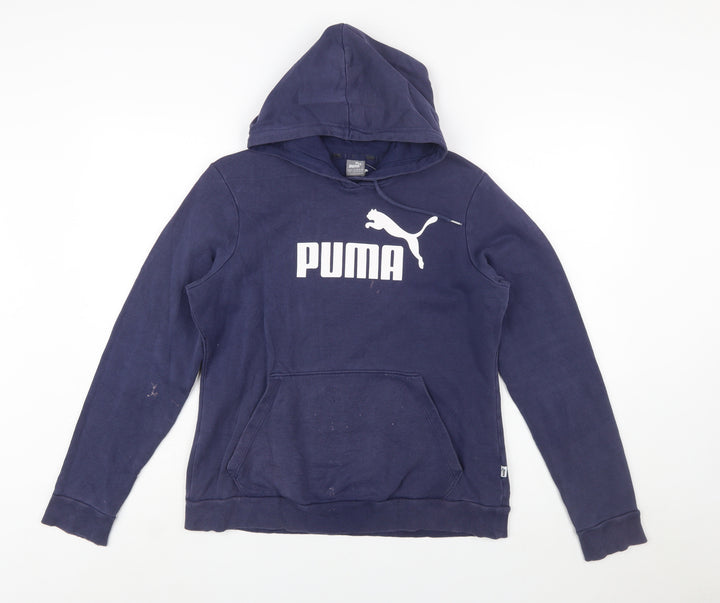 Puma Women Navy Blue Pullover Hoodie Size 14 Cotton Blend Sweatshirt