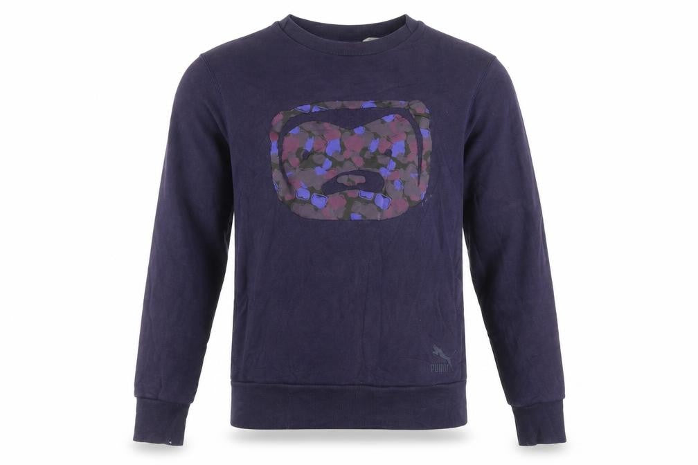 Front view of Puma Men's Navy Blue Graphic Print Crew Neck Sweatshirt, size S