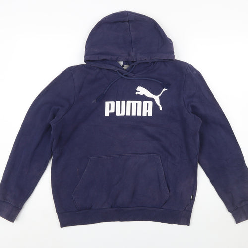 Puma Men's Blue Pullover Hoodie L Fleece Logo Sweatshirt