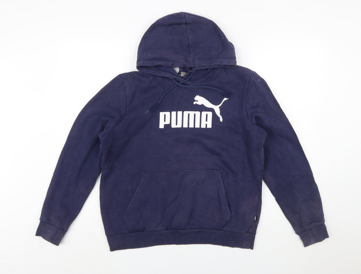 Puma Men's Blue Pullover Hoodie L Fleece Logo Sweatshirt