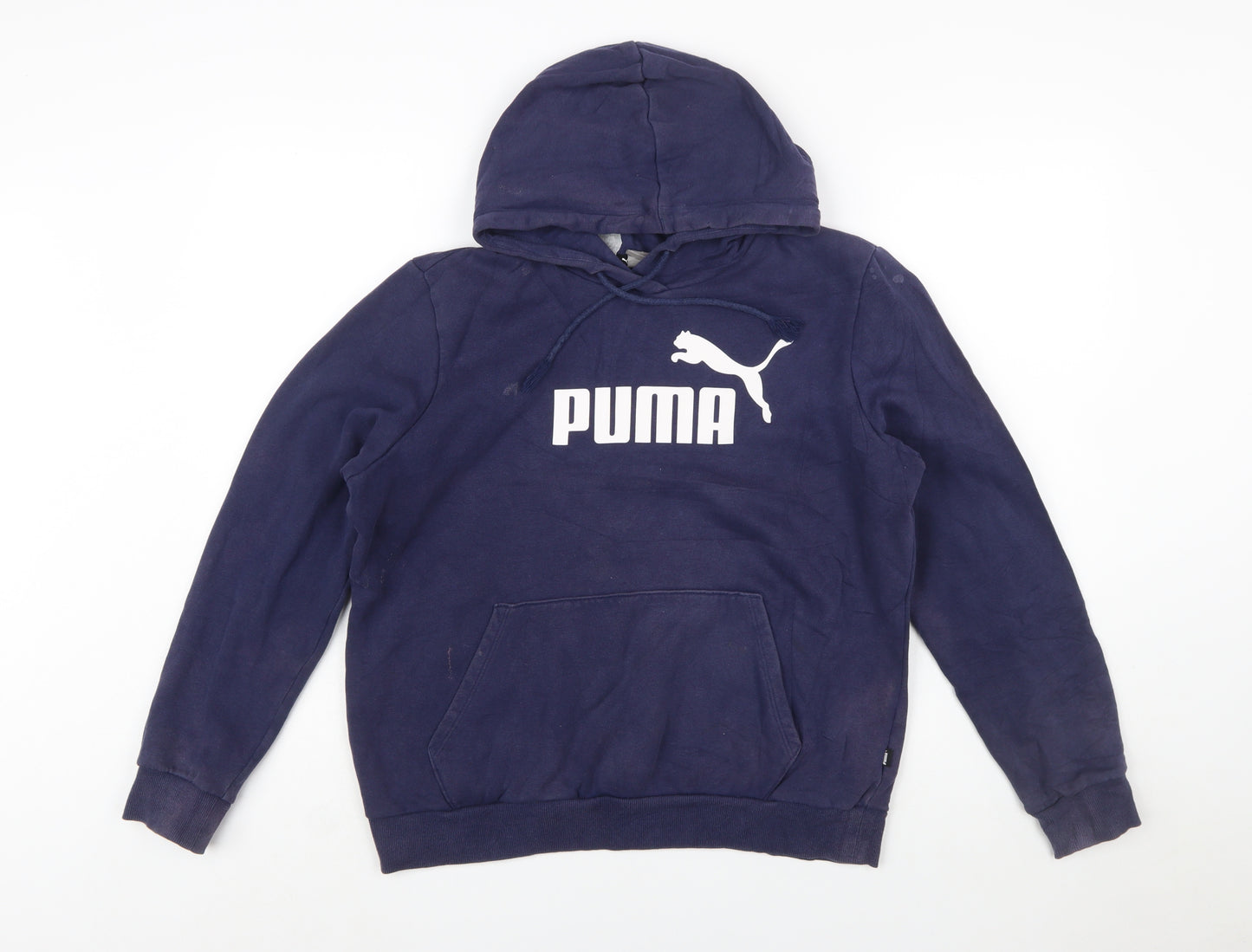 Puma Men's Blue Pullover Hoodie L Fleece Logo Sweatshirt