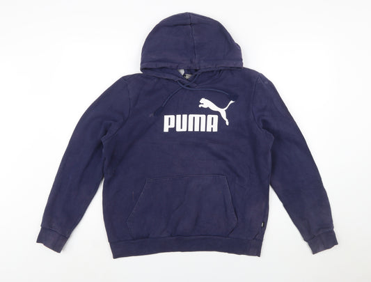 Puma Men's Blue Pullover Hoodie L Fleece Logo Sweatshirt