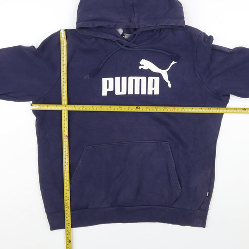 Puma Men's Blue Pullover Hoodie L Fleece Logo Sweatshirt