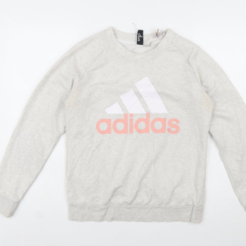 Adidas Women Grey Logo Crew Neck Sweatshirt Size M 12-14